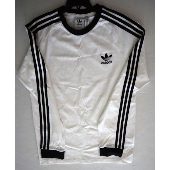 Adidas IA4879 Men's Sz M White Adicolor Classics 3-Stripe L/S Crewneck Tee Shirt - Picture 7 of 9
